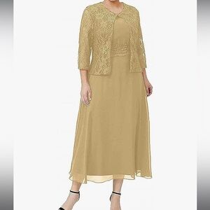 Elegant Mother of Bride Gold Evening Gown with Jacket
